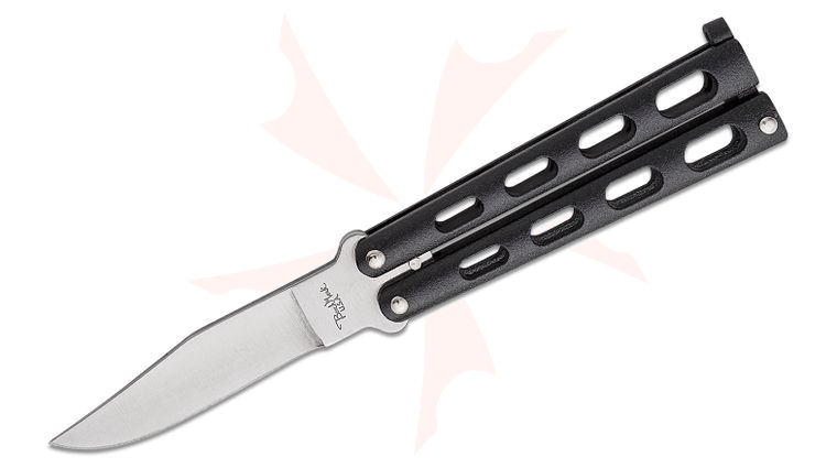 Benchmark Balisong Butterfly Knife 3.38 inch Clip Point Blade, Black Handles
