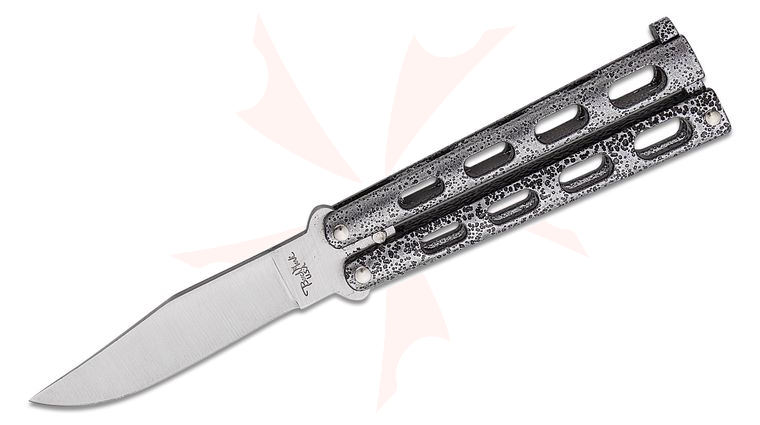 Benchmark Balisong Butterfly Knife 3.38 inch Clip Point Blade, Black/Gray Handles
