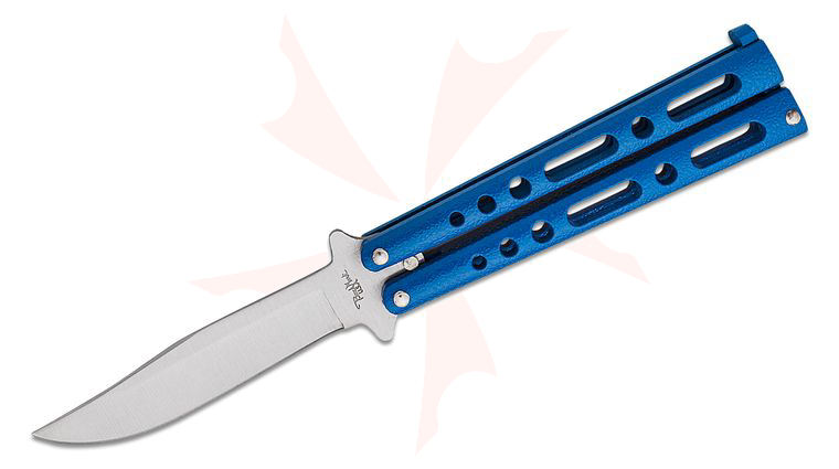 Benchmark Balisong Butterfly Knife 4.09 inch Clip Point Blade, Blue Handles