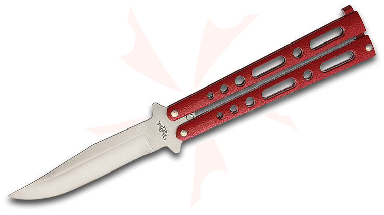 Benchmark Balisong Butterfly Knife 4.13 inch Clip Point Blade, Red Handles