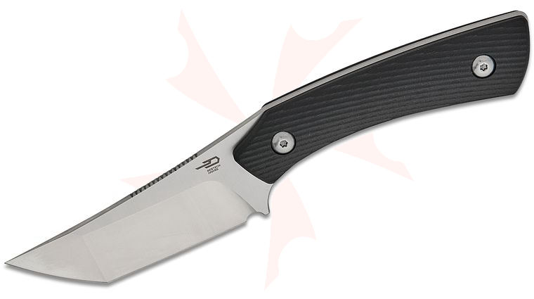 Bestech Knives Denis Simonutti Step Fixed Blade Knife 3.19 inch D2 Satin Tanto Blade, Milled Black G10 Handles, Kydex Sheath