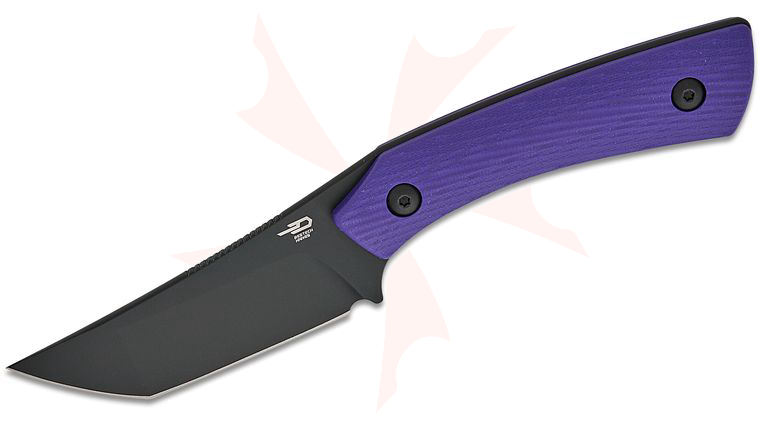 Bestech Knives Denis Simonutti Step Fixed Blade Knife 3.19 inch D2 Black PVD Tanto Blade, Milled Purple G10 Handles, Kydex Sheath