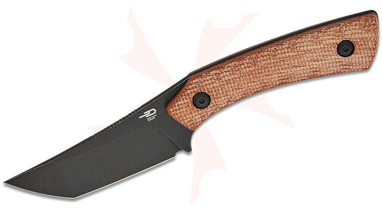Bestech Knives Denis Simonutti Step Fixed Blade Knife 3.19 inch D2 Black Stonewashed Tanto Blade, Milled Natural Canvas Micarta Handles, Kydex Sheath