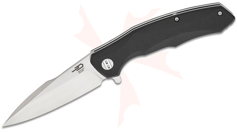 Bestech Knives Warwolf Flipper Knife 3.5 inch D2 Two-Tone Satin/Stonewashed Blade, Black G10 Handles