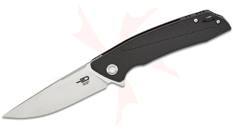 Bestech Knives Spike Flipper Knife 3.75 inch Stonewashed Two-Tone Blade, Black GRN Handles