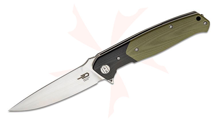 Bestech Knives Swordfish Flipper Knife 4 inch D2 Satin Blade, Green and Black G10 Handles