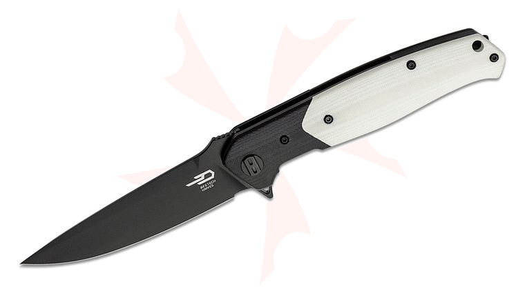 Bestech Knives Swordfish Flipper Knife 4 inch CPM-S35VN Black Blade, White and Black G10 Handles - KnifeCenter Exclusive