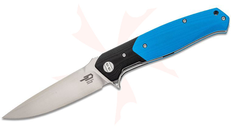 Bestech Knives Swordfish Flipper Knife 4 inch D2 Satin Blade, Blue and Black G10 Handles