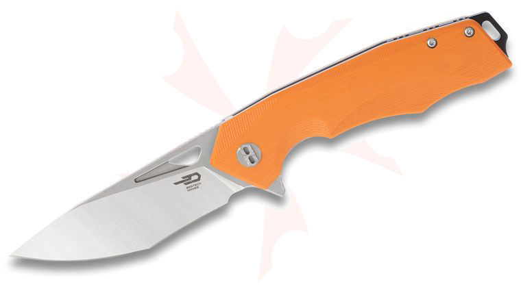 Bestech Knives Toucan Flipper Knife 3.74 inch D2 Two-Tone Satin/Stonewashed Blade, Orange G10 Handles