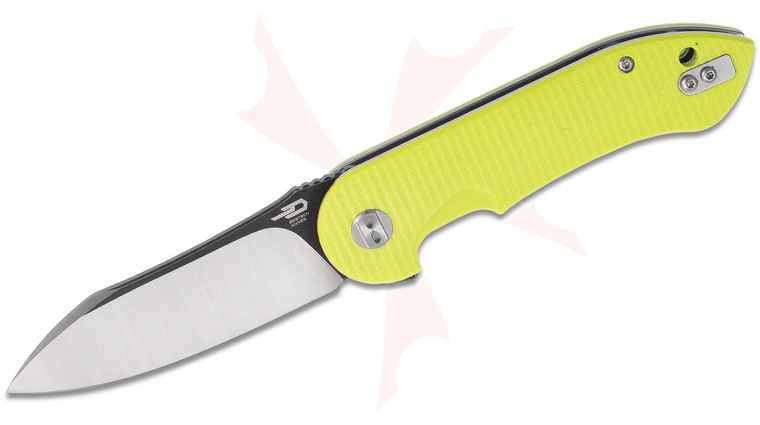 Bestech Knives Torpedo Flipper Knife 3.125 inch D2 Black/Satin Two-Tone Blade, Textured Fruit Green G10 Handles