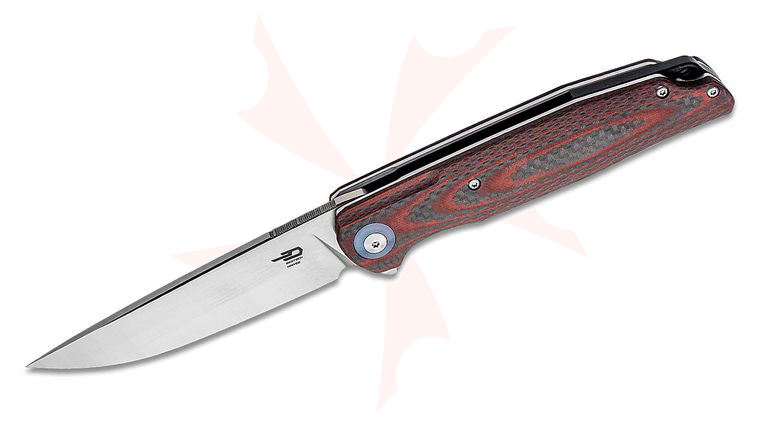 Bestech Knives Ascot Flipper Knife 3.9 inch D2 Satin Drop Point Blade, Red G10 & Carbon Fiber Handles