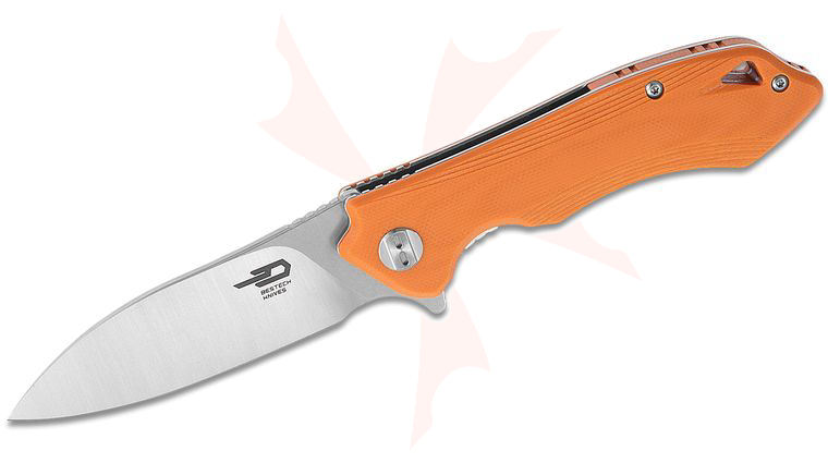 Bestech Knives Beluga Flipper Knife 3.125 inch D2 Satin/Stonewashed Two-Tone Blade, Orange G10 Handles
