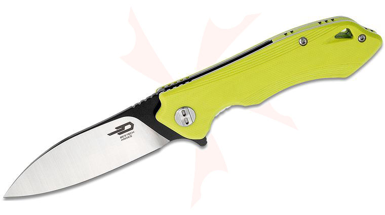Bestech Knives Beluga Flipper Knife 3.125 inch D2 Black/Satin Two-Tone Blade, Fruit Green G10 Handles