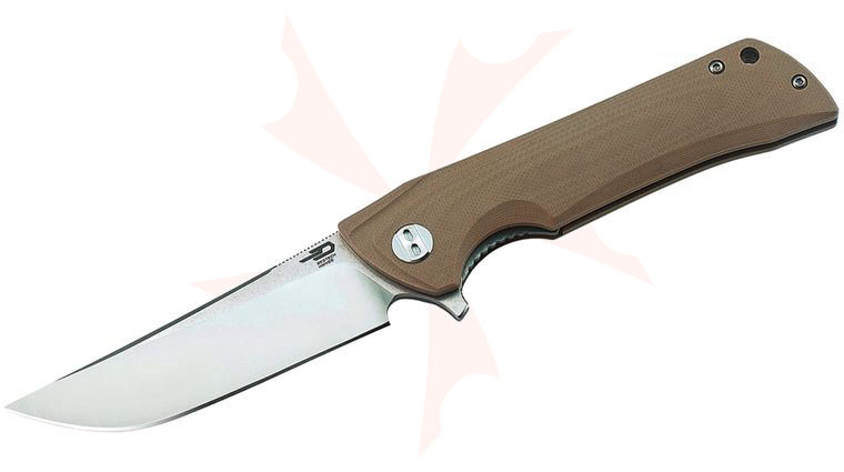 Bestech Knives Paladin Flipper Knife 3.62 inch D2 Two-Tone Satin/Stonewashed Blade, Beige G10 Handles