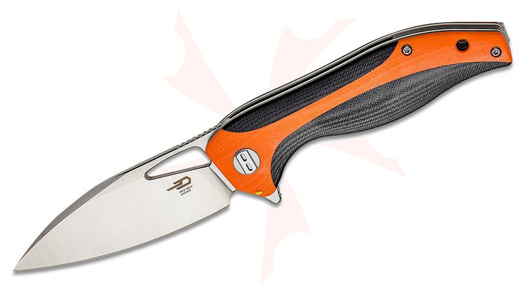 Bestech Knives Komodo Flipper Knife 3.35 inch D2 Sheepsfoot Blade, Orange and Black G10 Handles
