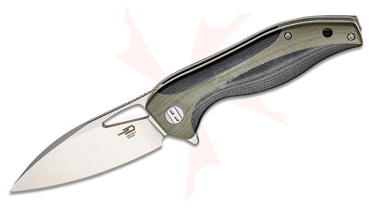 Bestech Knives Komodo Flipper Knife 3.35 inch D2 Sheepsfoot Blade, OD Green and Black G10 Handles