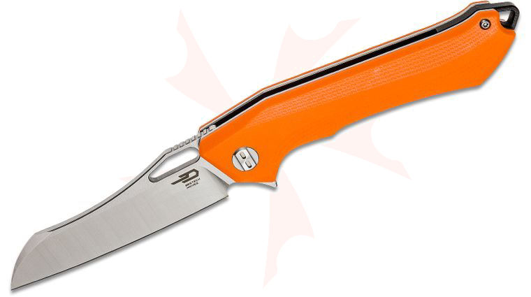 Bestech Knives Platypus Flipper Knife 3.43 inch D2 Two-Tone Sheepsfoot Blade, Milled Orange G10 Handles