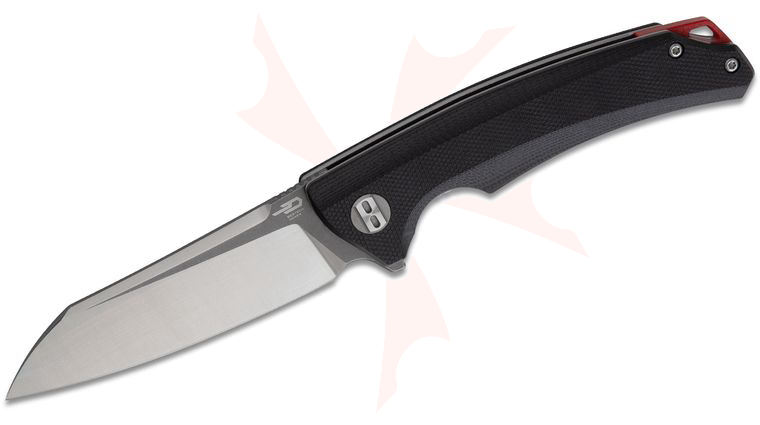 Bestech Knives Texel Flipper Knife 3.23 inch D2 Two-Tone Satin/Gray Sheepsfoot Blade, Black G10 Handles w/ Red Backspacer