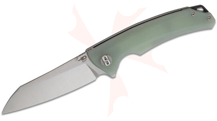 Bestech Knives Texel Flipper Knife 3.23 inch D2 Two-Tone Satin/Stonewash Sheepsfoot Blade, Translucent G10 Handles