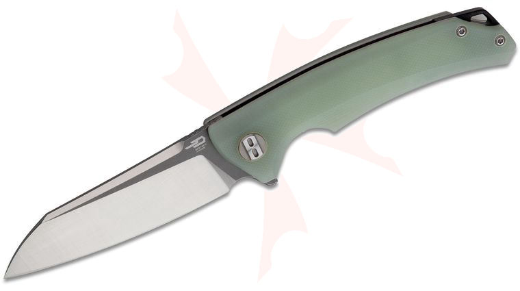 Bestech Knives Texel Flipper Knife 3.23 inch D2 Two-Tone Satin/Gray Sheepsfoot Blade, Translucent G10 Handles