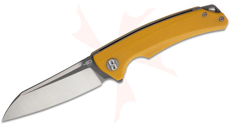 Bestech Knives Texel Flipper Knife 3.23 inch D2 Two-Tone Satin/Gray Sheepsfoot Blade, Yellow G10 Handles w/ Gray Backspacer
