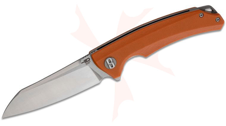 Bestech Knives Texel Flipper Knife 3.23 inch D2 Two-Tone Satin/Stonewash Sheepsfoot Blade, Orange G10 Handles w/ Gray Backspacer
