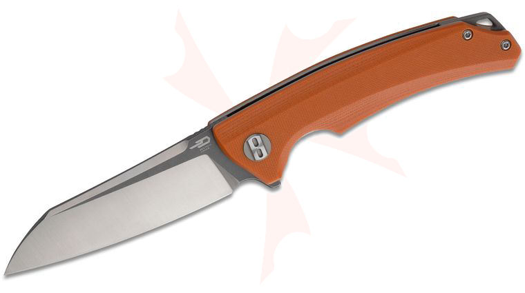 Bestech Knives Texel Flipper Knife 3.23 inch D2 Two-Tone Satin/Gray Sheepsfoot Blade, Orange G10 Handles w/ Gray Backspacer