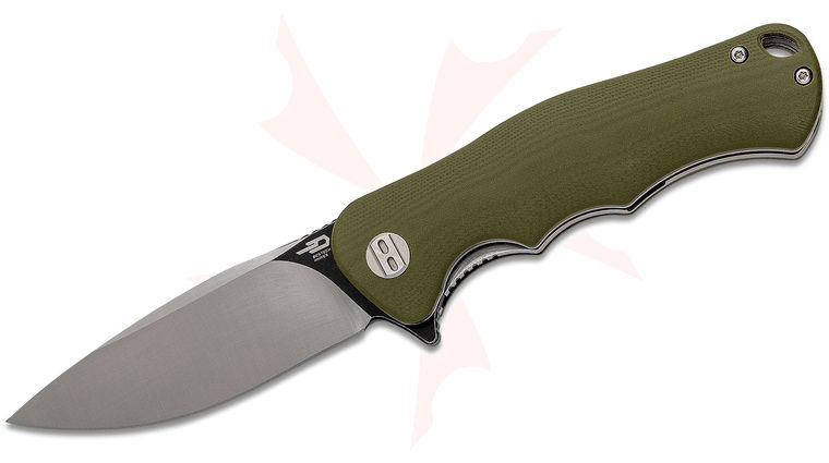 Bestech Knives Bobcat Flipper Knife 3.19 inch D2 Two-Tone Satin/Black Blade, Smooth OD Green G10 Handles