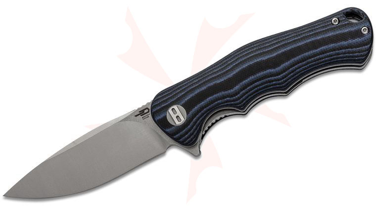 Bestech Knives Bobcat Flipper Knife 3.19 inch D2 Two-Tone Satin/Stonewashed Blade, Smooth Black & Blue G10 Handles