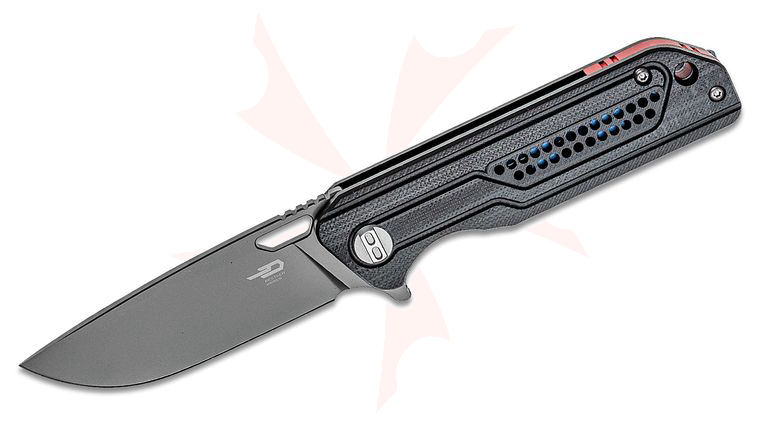 Bestech Knives Circuit Flipper Knife 3.23 inch K110 (D2) Gray Titanium Drop Point Blade, Milled Contoured Black G10 Handles