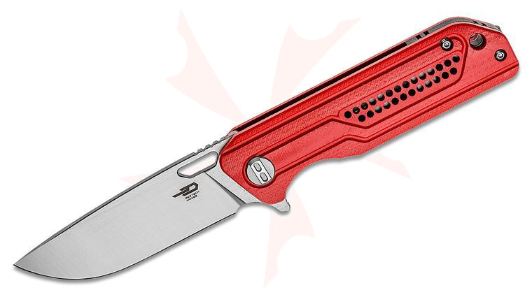 Bestech Knives Circuit Flipper Knife 3.23 inch K110 (D2) Satin Drop Point Blade, Milled Contoured Red G10 Handles