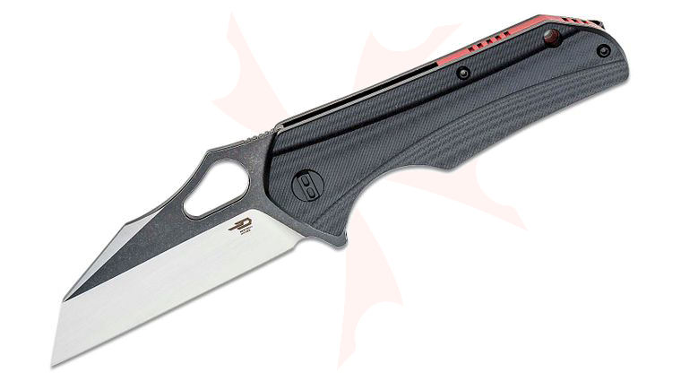 Bestech Knives Operator Flipper Knife 3.47 inch D2 Two-Tone Wharncliffe Blade, Milled Black G10 Handles