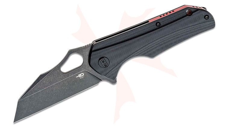 Bestech Knives Operator Flipper Knife 3.47 inch D2 Black Stonewashed Wharncliffe Blade, Milled Black G10 Handles