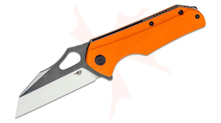 Bestech Knives Operator Flipper Knife 3.47 inch D2 Two-Tone Wharncliffe Blade, Milled Orange G10 Handles