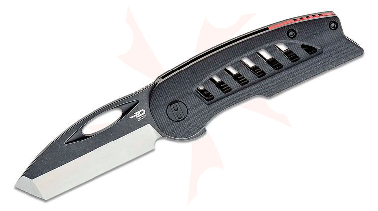 Bestech Knives Explorer Flipper Knife 2.87 inch D2 Two-Tone Tanto Blade, Milled Black G10 Handles