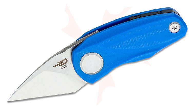 Bestech Knives Tulip Front Flipper Knife 1.53 inch 14C28N Two-Tone Tanto Blade, Blue G10 Handles with Black Backspacer