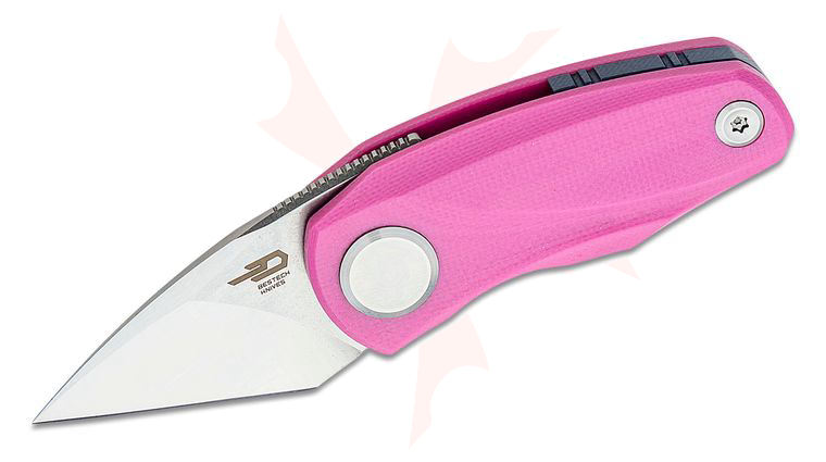 Bestech Knives Tulip Front Flipper Knife 1.53 inch 14C28N Two-Tone Tanto Blade, Pink G10 Handles with Black Backspacer