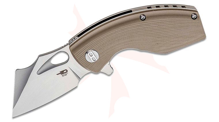 Bestech Knives Lizard Flipper Knife 2.4 inch D2 Two-Tone Modified Clip Point Blade, Beige G10 Handles