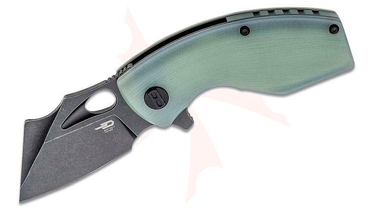 Bestech Knives Lizard Flipper Knife 2.4 inch D2 Black Stonewashed Modified Clip Point Blade, Translucent (Jade) G10 Handles