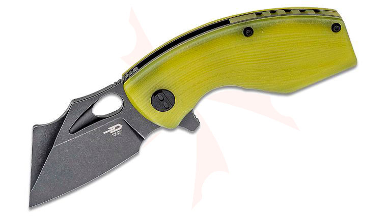 Bestech Knives Lizard Flipper Knife 2.4 inch D2 Black Stonewashed Modified Clip Point Blade, Lime G10 Handles