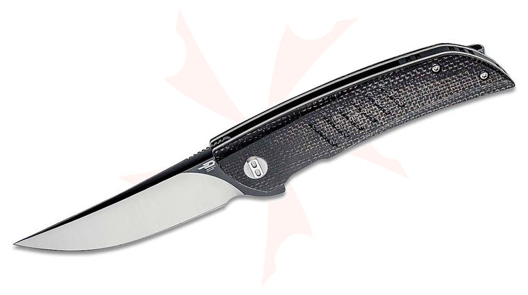 Bestech Knives Swift Flipper Knife 3.5 inch D2 Two-Tone Clip Point Blade, Black Canvas Micarta Handles