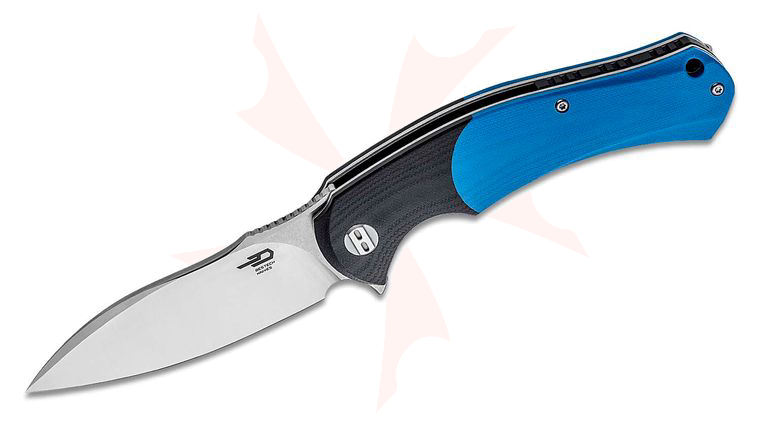 Bestech Knives Penguin Flipper Knife 3.62 inch D2 Two-Tone Blade, Black/Blue G10 Handles