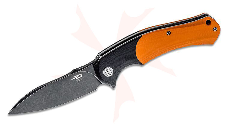 Bestech Knives Penguin Flipper Knife 3.62 inch D2 Black Stonewashed Blade, Black/Orange G10 Handles