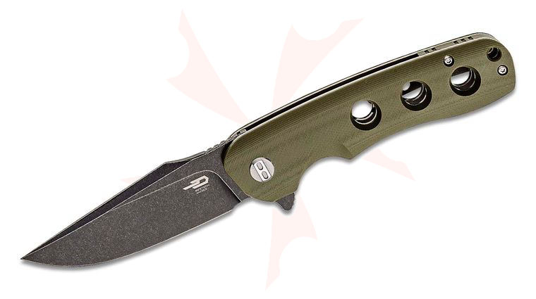 Bestech Knives Arctic Flipper Knife 3.54 inch D2 Black Stonewashed Two-Tone Blade, Milled OD Green G10 Handles