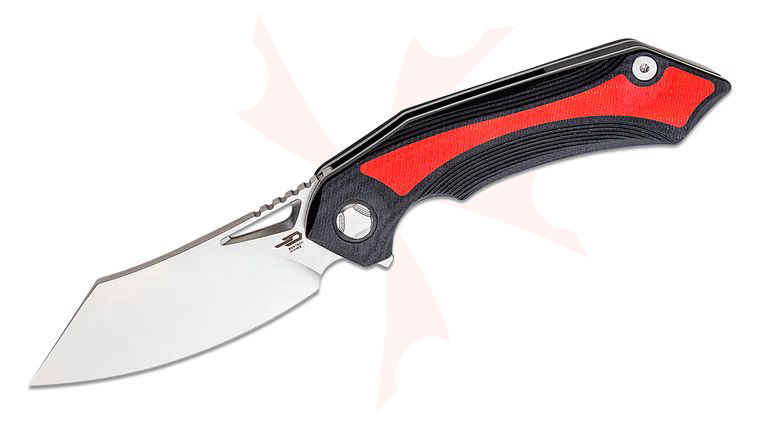 Bestech Knives Kombou Kasta Flipper Knife 3.46 inch 154CM Two-Tone Reverse Tanto Blade, Black and Red G10 Handles