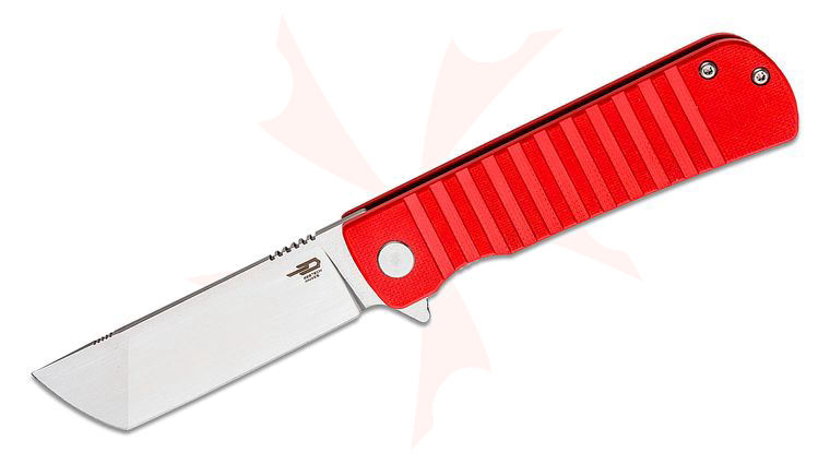 Bestech Knives Titan Flipper Knife 2.96 inch D2 Two-Tone Tanto Blade, Milled Red G10 Handles