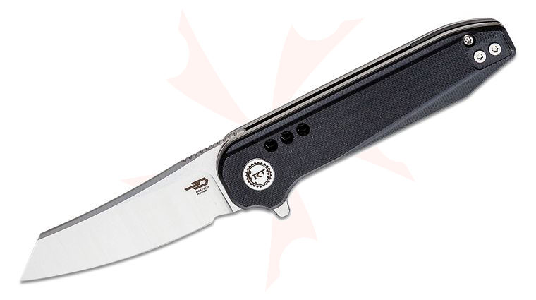 Bestech Knives Syntax Flipper Knife 2.84 inch 14C28N Two-Tone Reverse Tanto Blade, Black G10 Handles