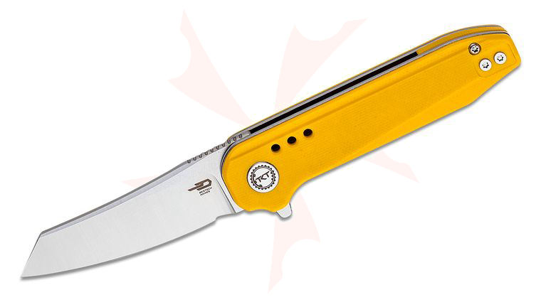 Bestech Knives Syntax Flipper Knife 2.84 inch 14C28N Two-Tone Reverse Tanto Blade, Yellow G10 Handles