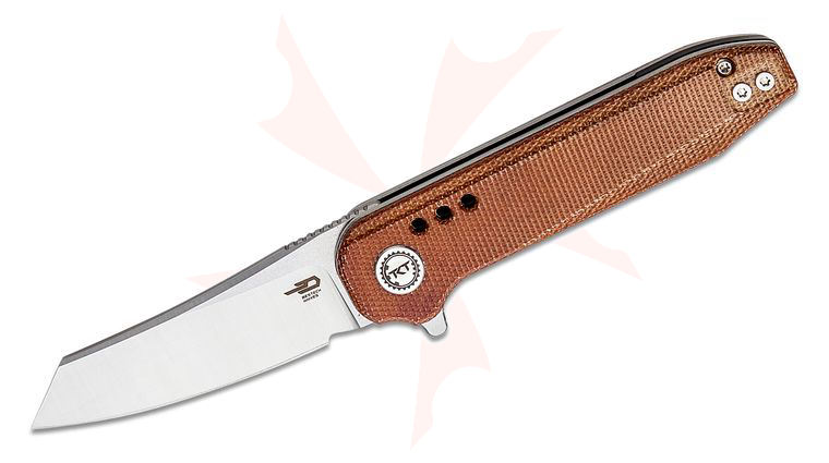 Bestech Knives Syntax Flipper Knife 2.84 inch 14C28N Two-Tone Reverse Tanto Blade, Natural Micarta Handles