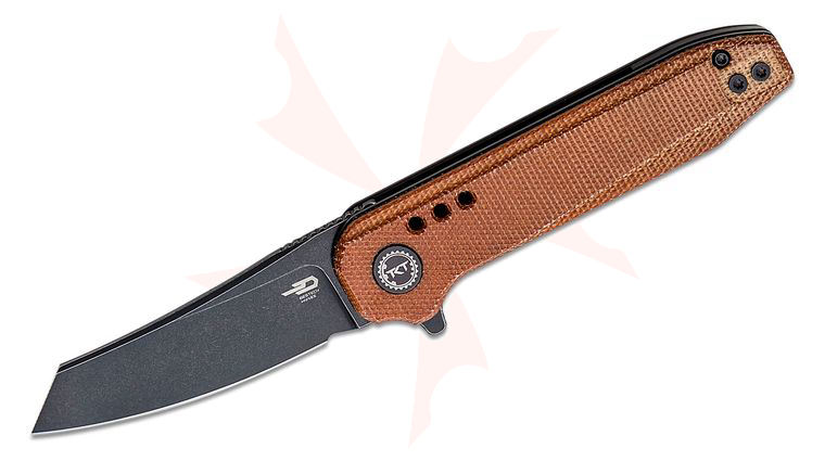 Bestech Knives Syntax Flipper Knife 2.84 inch 14C28N Black Stonewashed Reverse Tanto Blade, Natural Micarta Handles